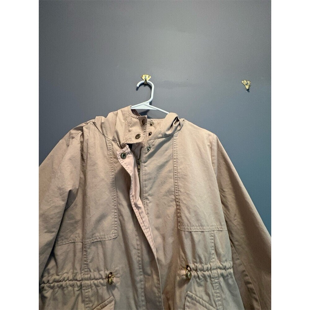 Love Tree Utility Anorak Jacket Womens Large Beige Hooded Drawstring Waist - Picture 7 of 11